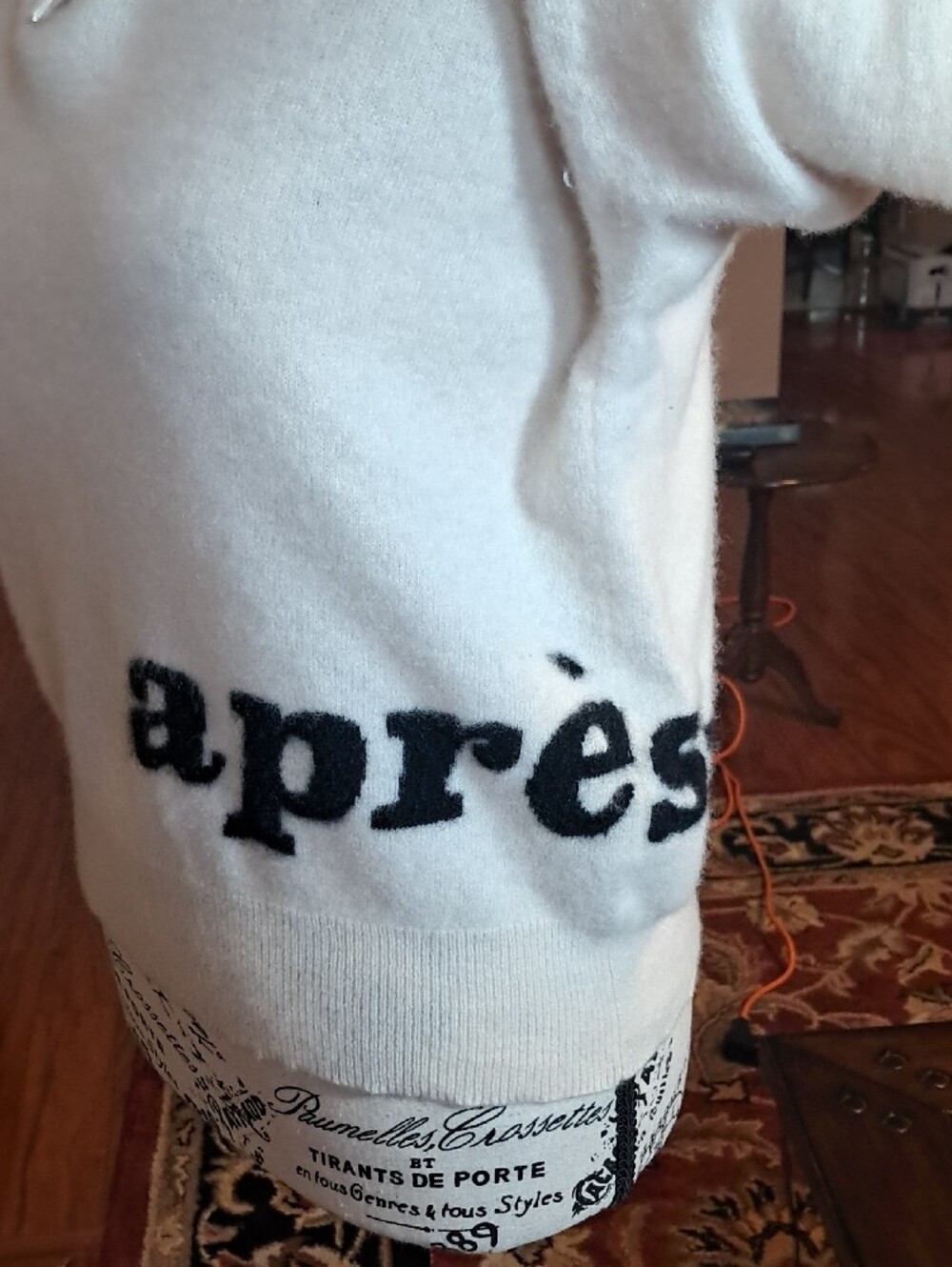 Skull Cashmere "Apres-ski" Cream Half-Zip Sweater with Blue Stripe Accents - Picture 4 of 8